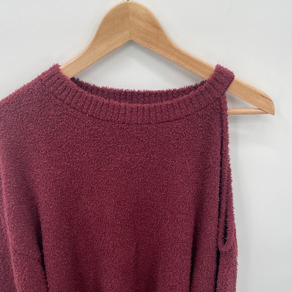 JAMISON NEW Evereve Maroon Chenille Open Shoulder Sweater Pullover // S - Picture 7 of 12